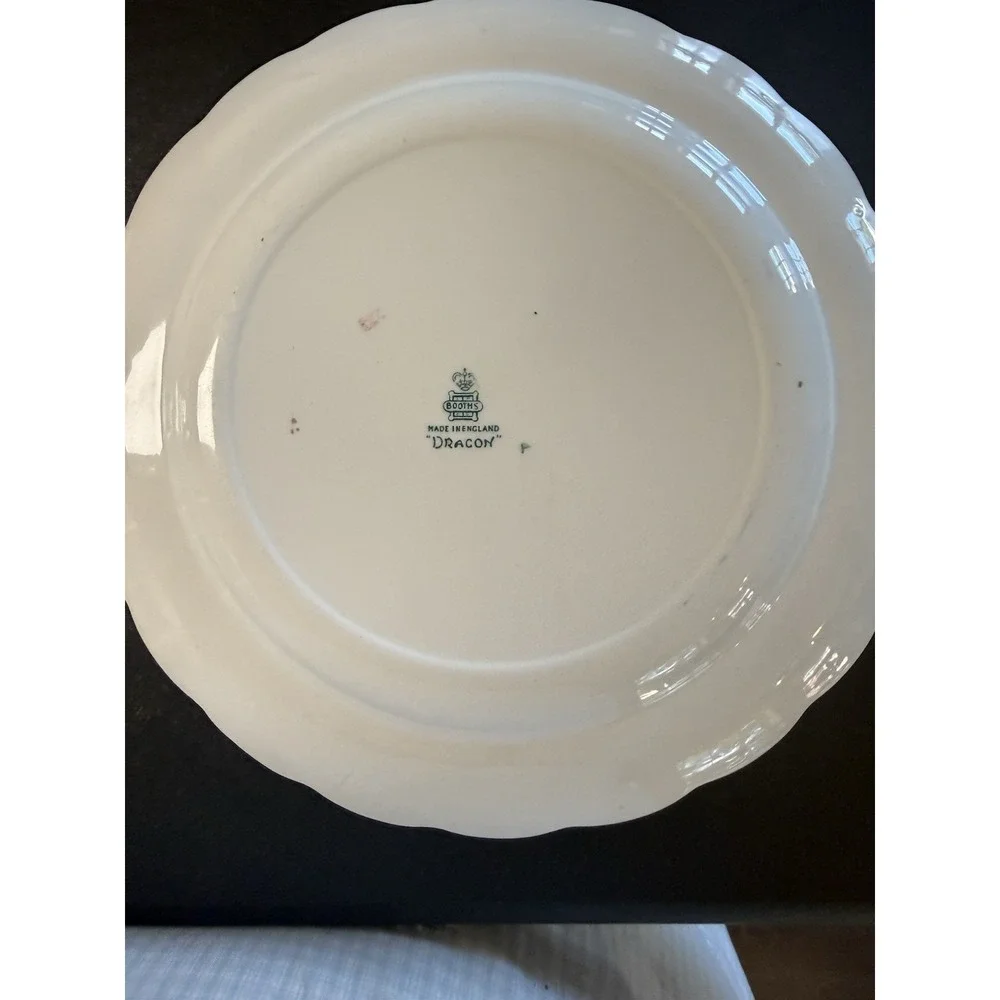 2-Antique Booth, Turquoise Dragon Plate/platter +Scalloped Edge England 10
